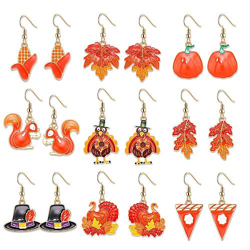 NVENF 9 Pairs Thanksgiving Fall Earrings Harvest Pumpkin Maple Leaf Stud Earr...