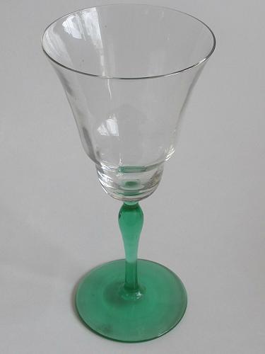 Green stem glass goblet Uranium stem and foot bowl is clear, 2 pieces