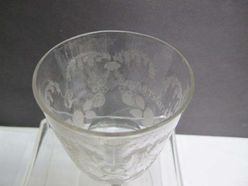Cut glass goblet stemware HENDERSON copper wheel engraved floral