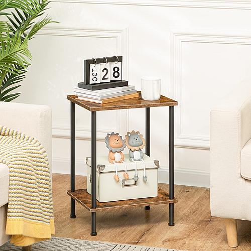 HOOBRO End Table Small Side Table Nightstand with 2-Layer Storage Shelves Sof...