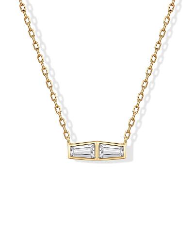 PAVOI 14K Yellow Gold Plated Cubic Zirconia Dainty Tapered Baguette Pendant N...