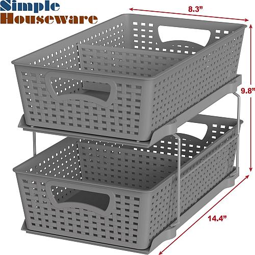 Simple Houseware 2 Tier Bathroom Organizer Tray Pull-Out Sliding Drawer/Under...