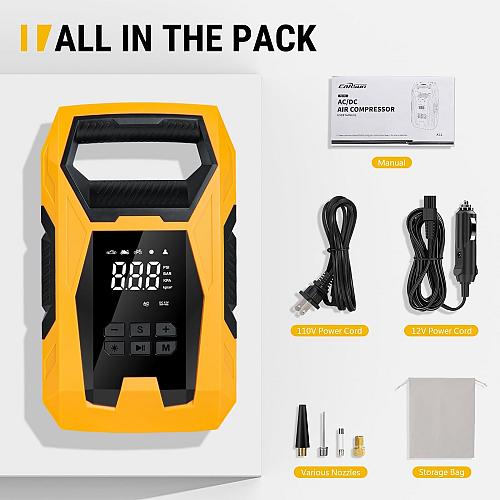 CARSUN AC/DC Tire Inflator Portable Air Compressor Dual Power for Home 110V A...