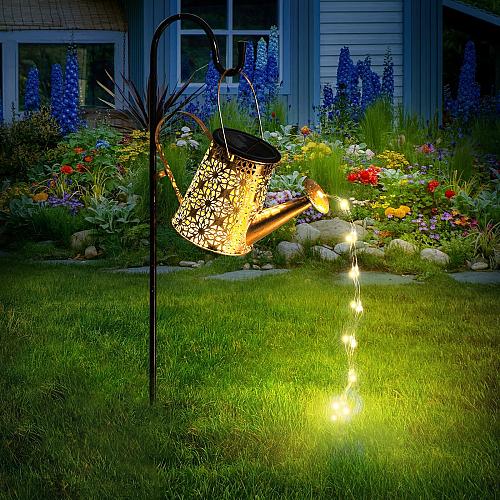 Otdair Solar Watering Can with Lights Outdoor Garden Decor Waterproof Solar G...