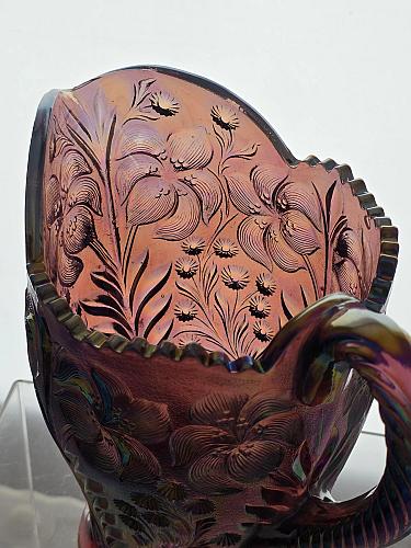 L.E Smith Glass carnival purple Tiger lily pitcher