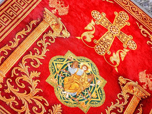 Christlicher Gebetsteppich Orthodox Katholisch Wandteppich Wanddeko Seidig We...