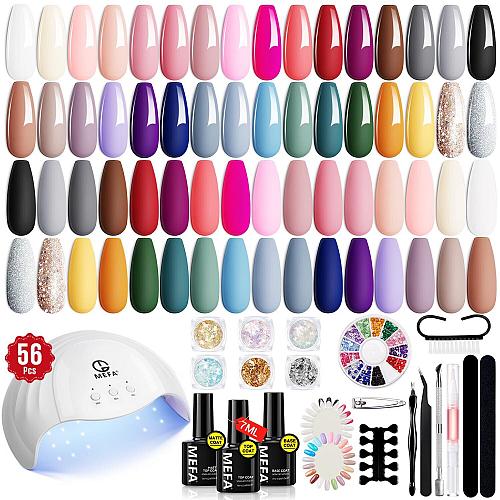 MEFA 56 Pcs Gel Nail Polish Kit with U V Light 48W Nail Dryer 32 Colors Nude ...