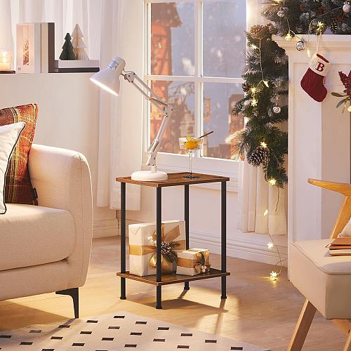 HOOBRO End Table Small Side Table Nightstand with 2-Layer Storage Shelves Sof...