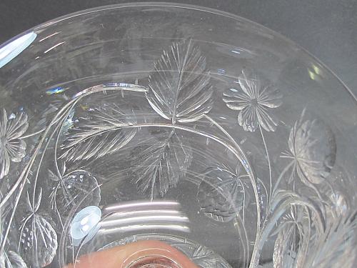 Cut Glass footed small bowl Antique Floral WHEEL CUT Strawberry