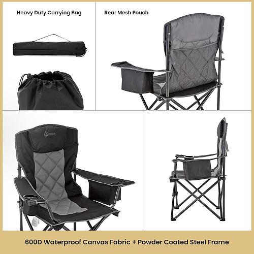 ARROWHEAD OUTDOOR Portable Folding Camping Quad Chair w/ 6-Can Cooler Cup & W...