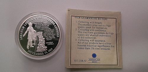 Abraham Lincoln Commander in Chief Coin Medal CU Silver Plated, 2008