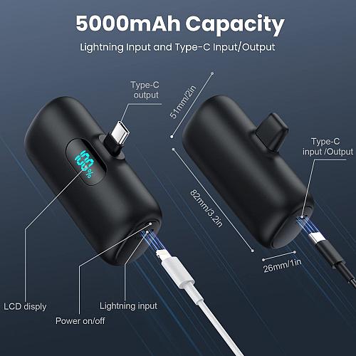 2-Pack Mini Portable Charger 5000mAh Power Bank3A PD USB C Cell Phone Portabl...