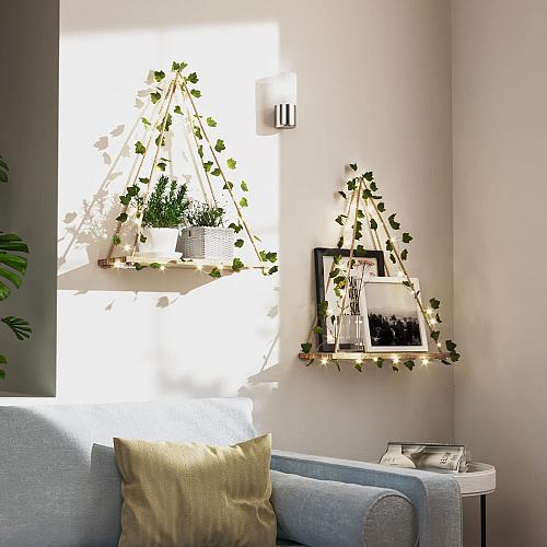 RICHER HOUSE Artificial Ivy LED-Strip Wall Hanging Shelves Set of 2 Macrame S...
