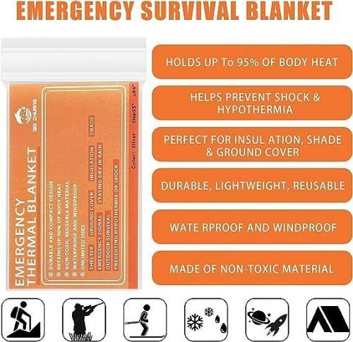 QIO CHUANG Emergency Mylar Thermal Blankets -Space Blanket Survival kit Campi...