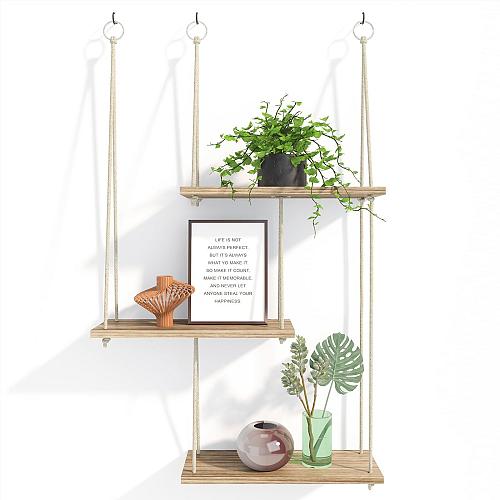 Fixwal Hanging Shelves for Wall 3 Tier Boho Wall Decor Plant Rack Floating Sh...