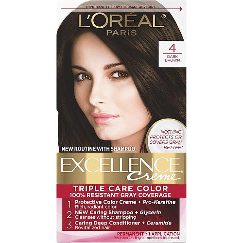 L'Oreal Paris Excellence Creme Permanent Hair Color 4 Dark Brown 100 percent ...