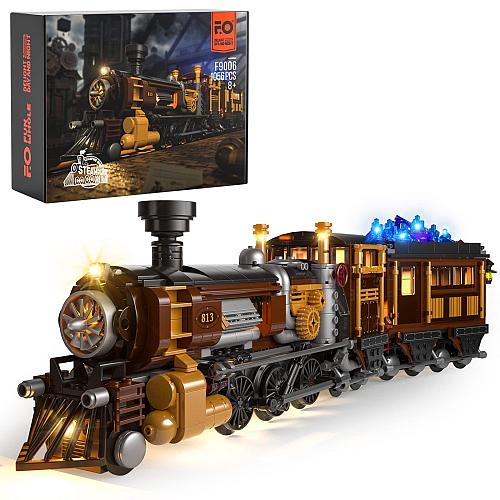 FUNWHOLE Train Lighting Building Bricks Set - Steampunk Ore Train LED Light B...