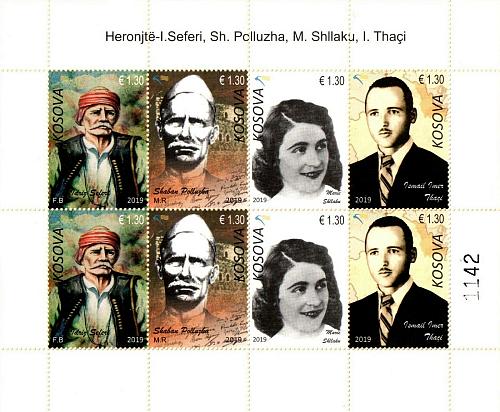 Kosovo Stamps 2019. Army Heroes: Seferi, Polluzha, Shllaku, Tha&ccedil;i. Sheet MNH