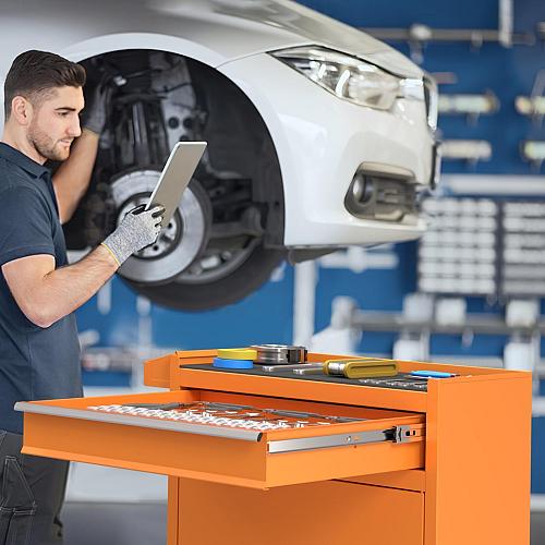 5-Drawers Orange Tool Chest 2-in-1 Mechanic Rolling Tool Box Removable Lockab...