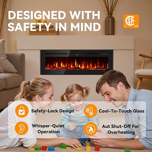 60 Inch Electric Fireplace in-Wall Recessed and Wall Mounted Ultra-Thin Linea...