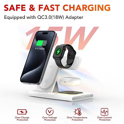 3 in 1 Foldable Charging Station for Apple ProductsFast Wireless Charger Trav...