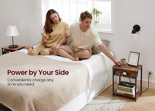 VASAGLE End Table with Charging Station Set of 2 Small Side Tables for Living...