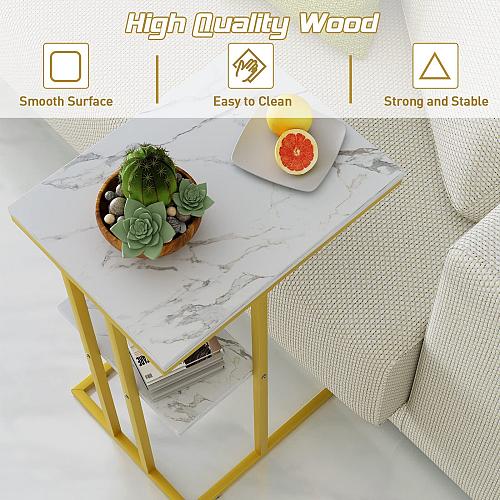 Easy Paws C Shaped End TableSmall Side Table for Couch and Bed Gold Snack Cou...
