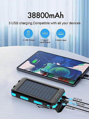 Solar Charger38800mAh Solar Power Bank Waterproof External Backup Battery Pow...