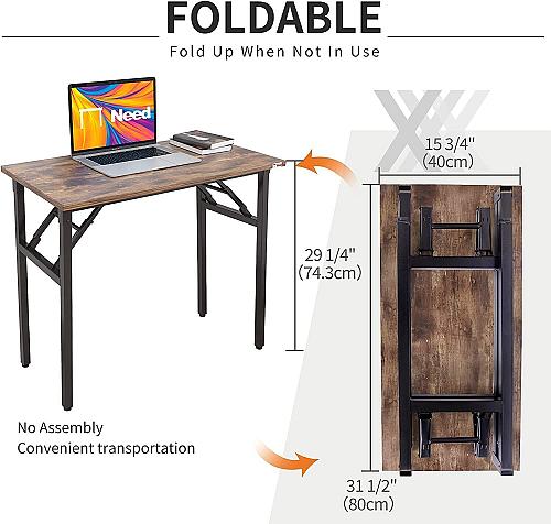 Need Small Desk 31 1/2" No Assembly Foldable Writing TableSturdy and Heavy Du...