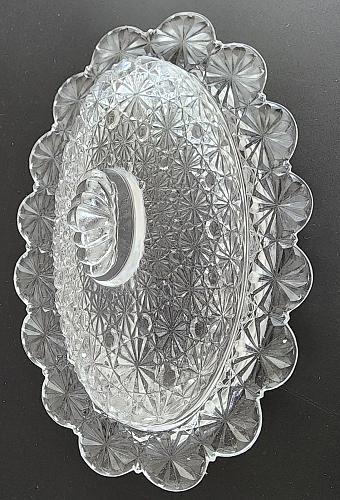 L.E. SMITH glass oval butter dish buttons and bows