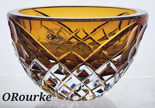 Hand Cut Amber glass bowl HAND POLISHED signed by Peter ORourke PR10