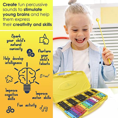 MINIARTIS Glockenspiel Xylophone | 25 Note Colorful Metal Keys Xylophone for ...