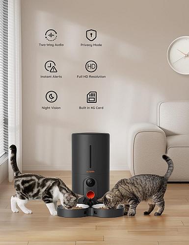 WOPET Automatic Cat Feeder with Camera for Two Cats 1080p HD Automatic Dog Fe...