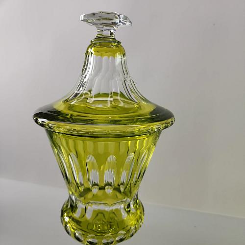 Val St Lambert? Cut Glass green urn