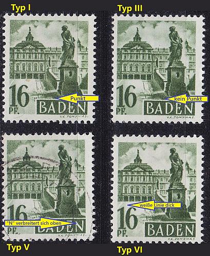 GERMANY Alliiert Franz. Zone [Baden] MiNr 0006 yv I-VI ( **/mnh ) [01] alle Typen