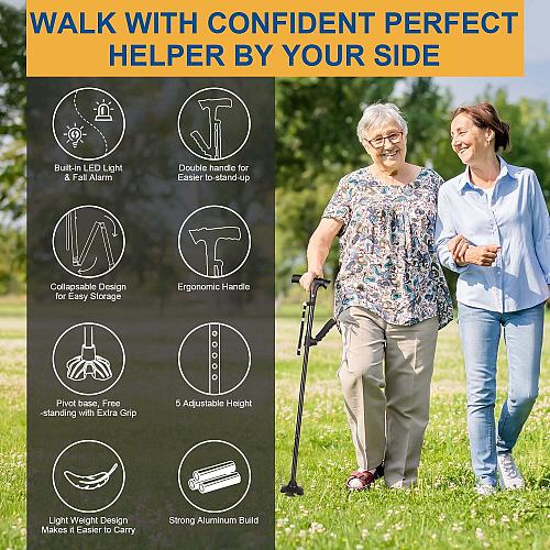 Posrue Walking Canes for Men and Women Foldable Adjustable Aluminum Canes wit...