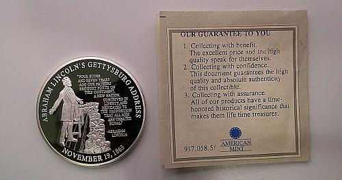 Abraham Lincoln Commander in Chief Coin Medal CU Silver Plated, 2008