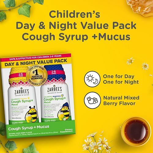Zarbee's Children's Cough Syrup + Mucus Day & Night Value Pack Daytime & Nigh...