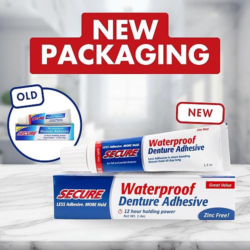 Secure Waterproof Denture Adhesive - Zinc Free - Extra Strong Hold For Upper ...