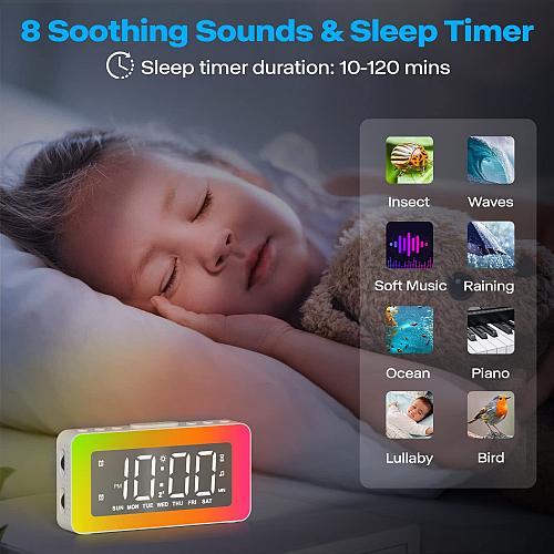 Alarm Clocks for Bedrooms Mirror Clock with 8 RGB Atmosphere Light Dual Alarm...