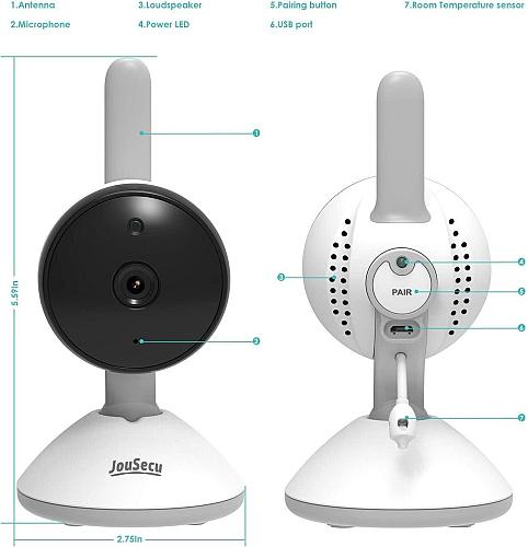 JouSecu Baby Monitor with 2 Cameras Video Baby Monitor 4.3 Inches LCD Split S...