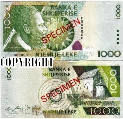 Albania Banknote Specimen Paper Money, 1000 leke 2007. UNC
