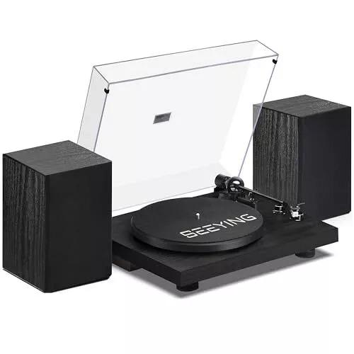 Vinyl Record Player Turntable with Speakers (36W) Wireless Bookshelf HiFi Black