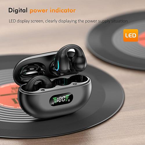 Open Ear Clip Wireless Earbuds Bluetooth 5.3 Sports Earphones Built-in Microp...