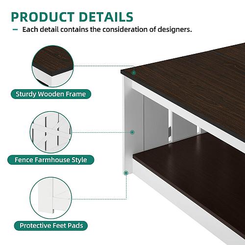 YITAHOME Coffee Table Farmhouse Coffee Table with Storage Rustic Wood Cocktai...