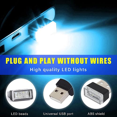 Augeny 4 PCS USB LED Car Interior Atmosphere Lamp Plug-in USB Decor Night Lig...