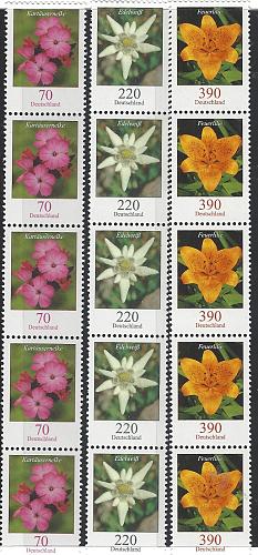 Germany Scott #2317,2322,2323 70,220,390 c 2005 Flowers Set a 5 Each Stamps