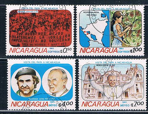Nicaragua 1225-28 Used set Pope Visit 1983 CV 2.10 (HV0411)+