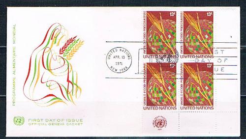 UN 218 FDC Blk 4 NY Wheat Geneva Cachet 1971 (UNCV0358)+