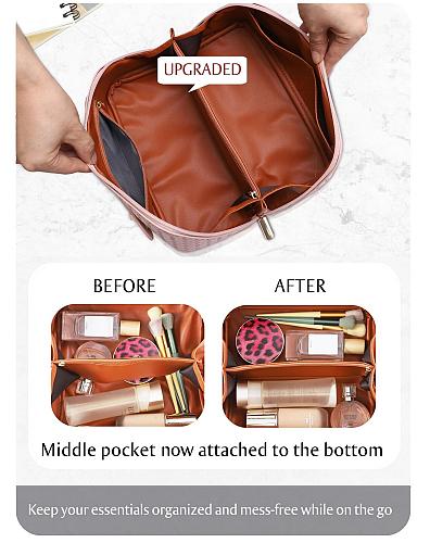 ALEXTINA Large Capacity Travel Cosmetic Bag - PU Leather Makeup Organizer Bag...